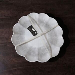 4pc Rachel Zoe MELAMINE Gray Ombre Abstract Dinner Plates Scallop Edges